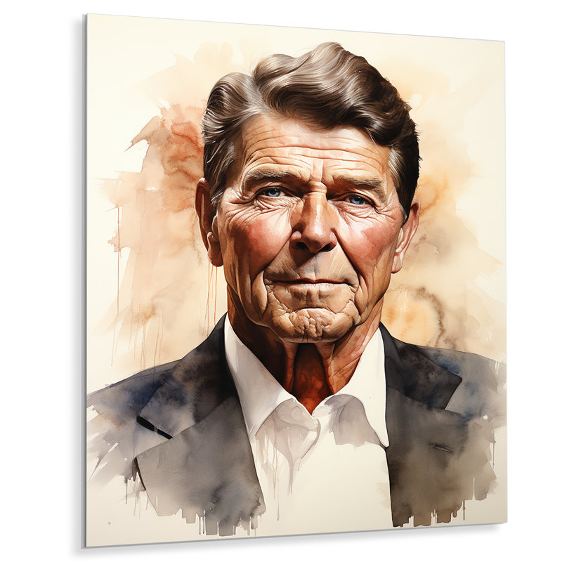 Portrait du président Ronald Reagan - reproduction sur métal, H 40 po x l 30 po x P 1 po