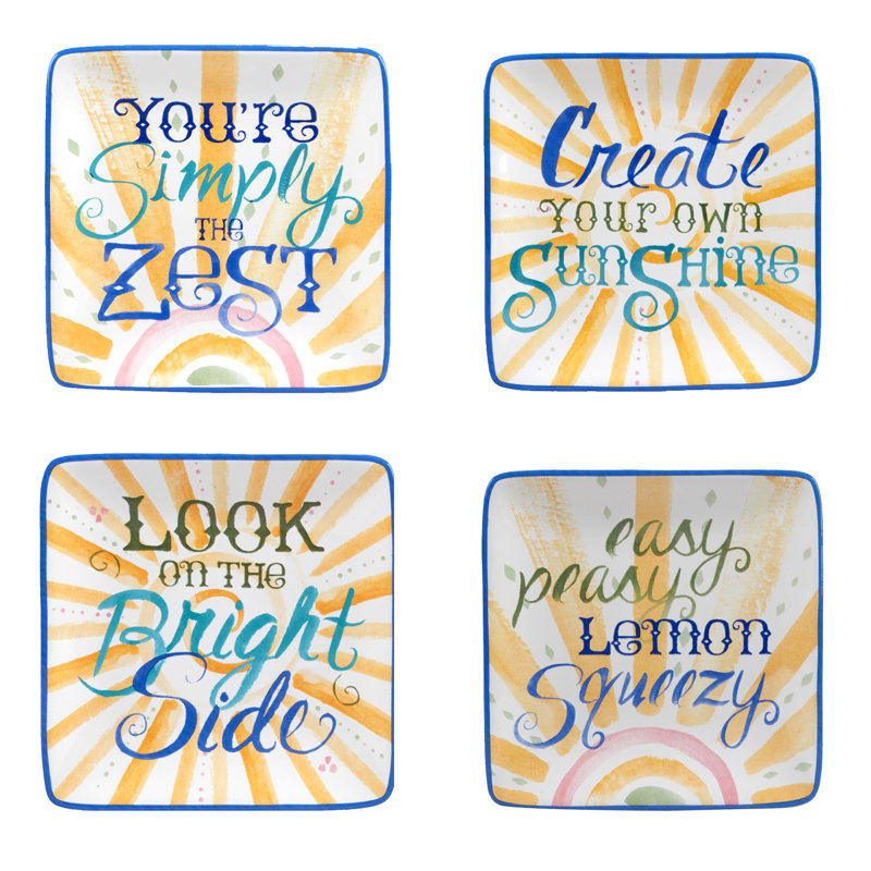 Lemonade Set Of 4 Canape Plates, 6" Asst.