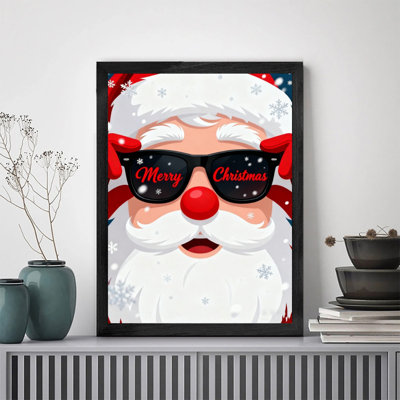 Cadre noir, lunettes de soleil du père Noël, art mural, impression festive et amusante