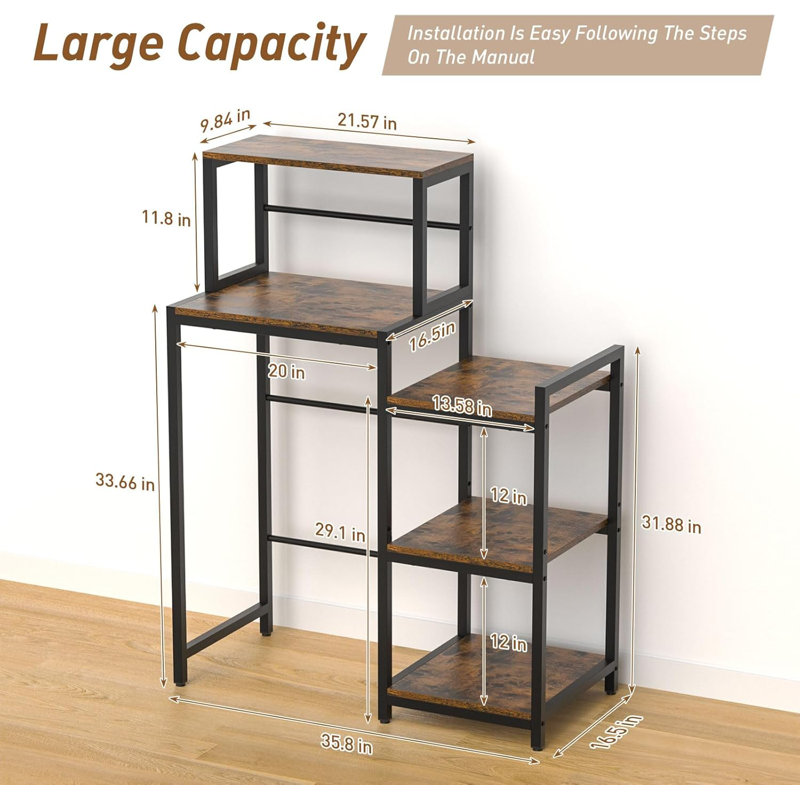3-Tier Mini Fridge Cabinet With Microwave Stand, Wooden Utility Storage Shelf For Dorm Kitchen, Multifunctional Baker Rack With Ample Storage Space