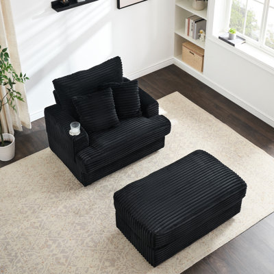 39-Inch Corduroy Armchair And With Cup Holder - Comfortable For Reception Area, Apartment. Long-Lasting Materials, Square , 2 Throw Pillows, Easy Assembly Bedroom, Area. Cushions, Pillows