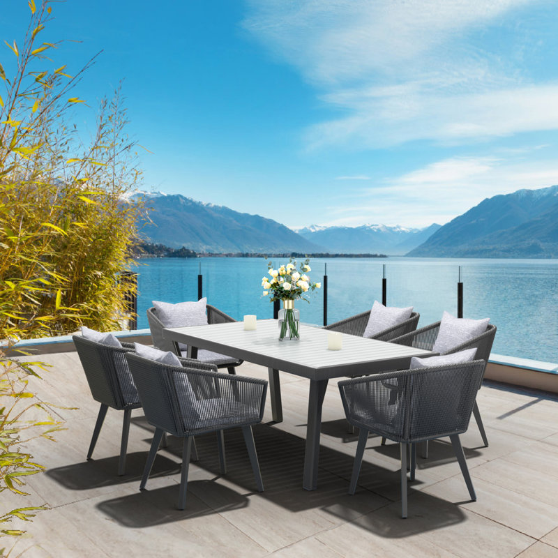 Rectangular Patio Dining Set with Cushions, 70.9" x 35.5" x 29.9", Grey/Dark Grey