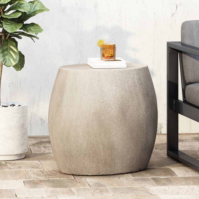 Table d'appoint d'extérieur en béton léger - forme ovale minimaliste pour patio, gris, l 24,48 po x P 17,72 po, H 20,45 po, sans assemblage Design contemporain convexe prêt à se transformer