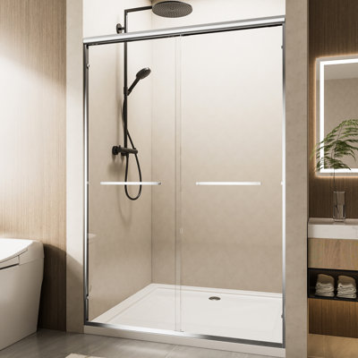 Aluminum Frame Double Sliding Shower Door With 1/4" Nano - Coated Tempered Glass, Dual Stainless Steel Handles, Waterproof Design And Easy To Install In Bathroom Corrosion Adjustable Width,