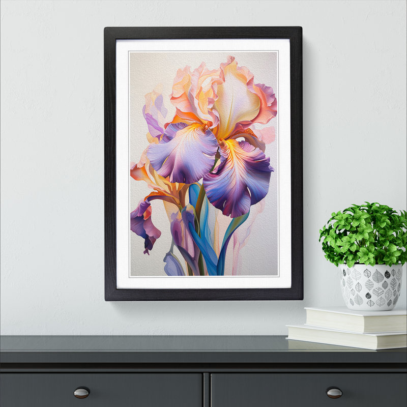 Iris Flower Hard Edge Painting No.2 - Single Picture Frame Print on Wood, Black Framed, 34cm H x 25cm W x 2cm D