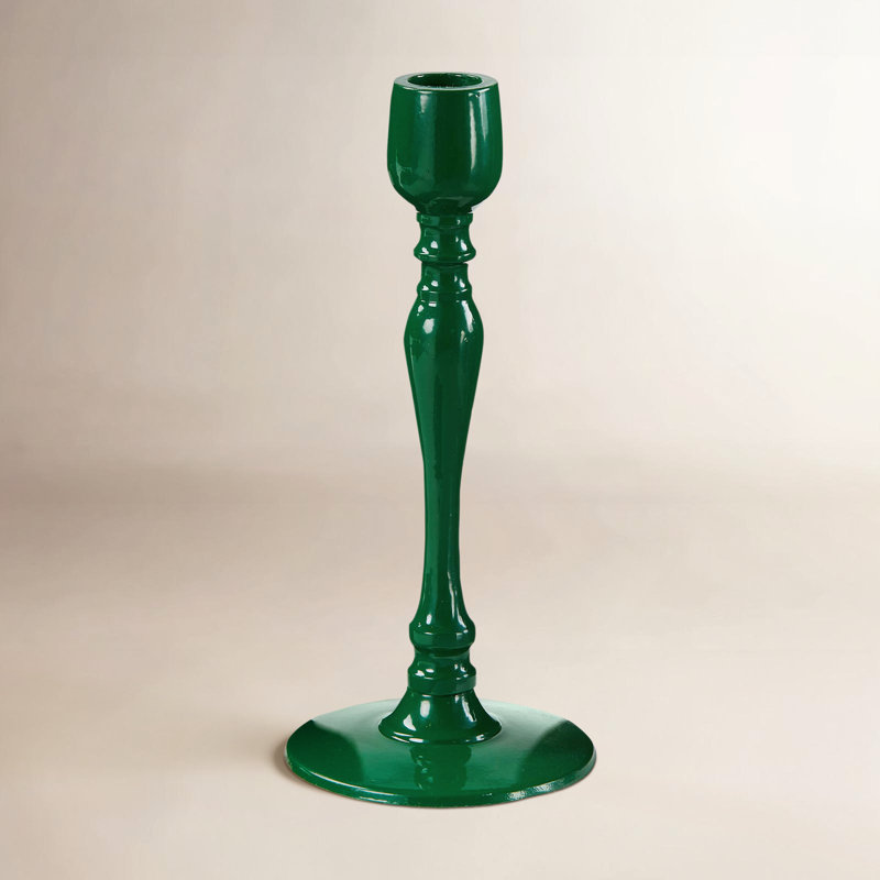 Leila Zahra Metal Dark Green Taper Candle Stick, 8.5"