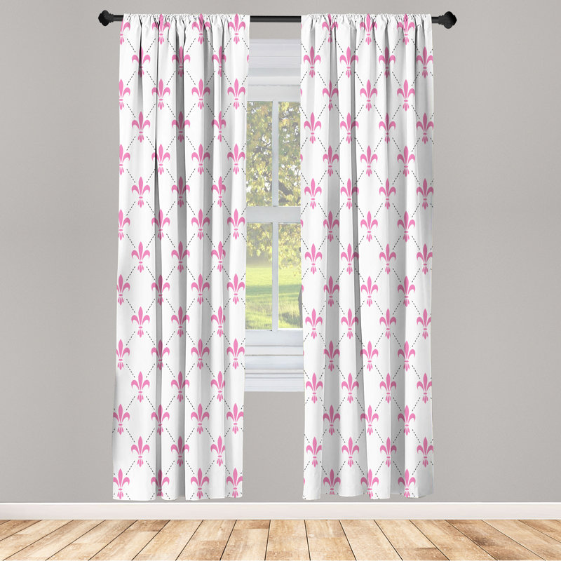 Fleur de lis, rideaux fleur de lis, art floral à carreaux, paire de 28 po, rose pâle, L 28 po x L 95 po
