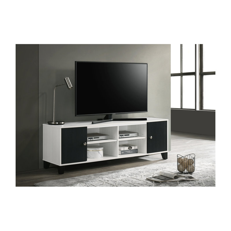 Meuble télé contemporain avec finition blanche éclatante et accents noirs