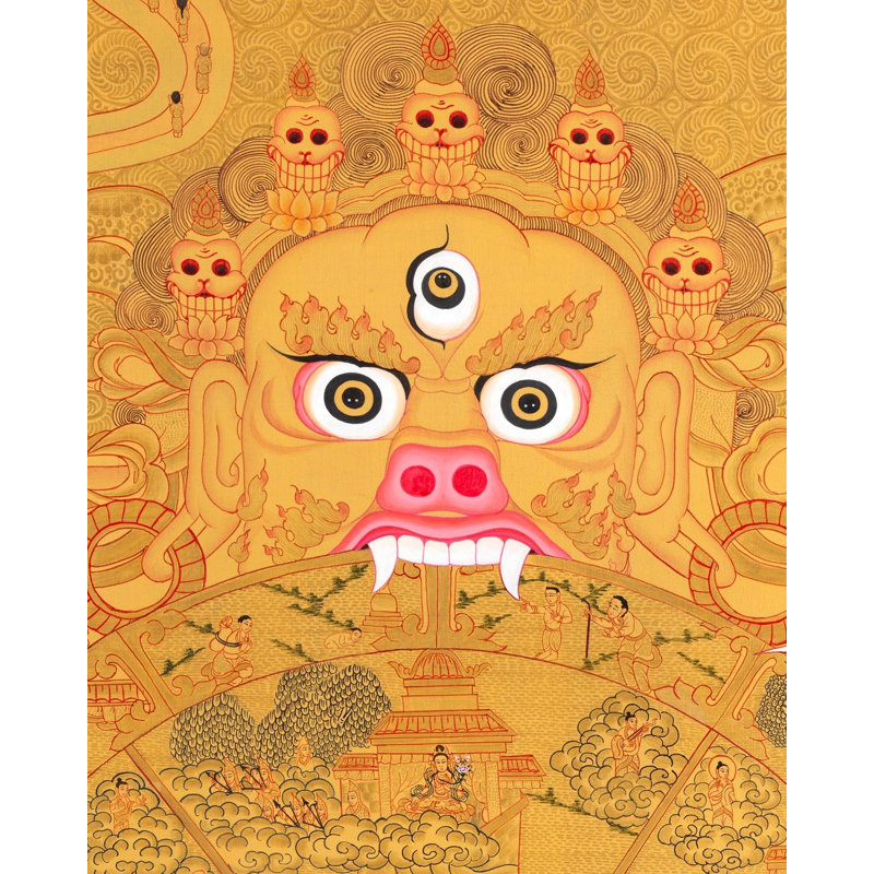 Roue de vie entièrement dorée (Thangka sans brocart)
