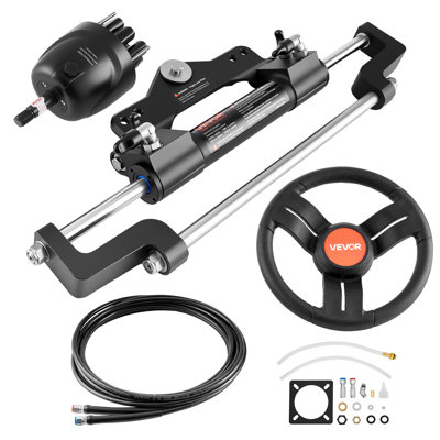 Ensemble de direction hydraulique hors-bord, 200 HP, système de direction hydraulique pour bateau avec pompe de barre de verrouillage bidirectionnelle de 6,9 MPa, cylindre, 2 tuyaux de 26 pi PCS, roue de 13,5 po pour une station, utilisation à moteur unique