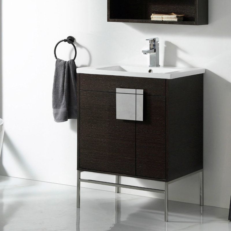 Ensemble de meuble-lavabo simple 30 po Maisie, Chêne noir à grain droit, Chrome poli