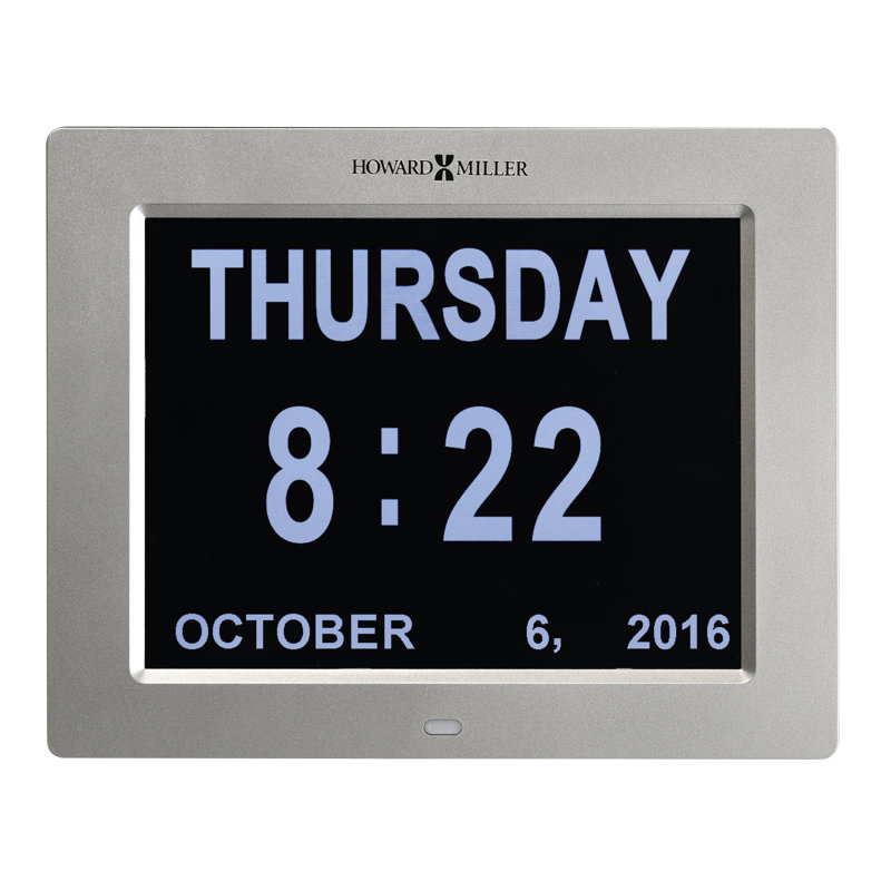 Memory Modern & Contemporary Digital Metal Electric Tabletop Clock with Alarm in Satin Silver/Black