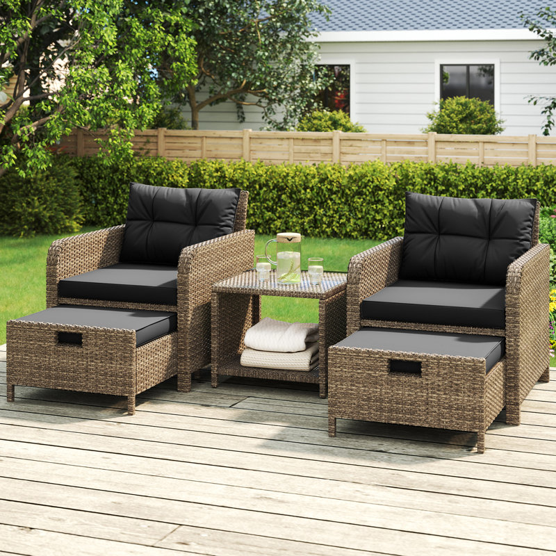 5-piece Patio Conversation Set, Black Cushion/ Yellow Frame