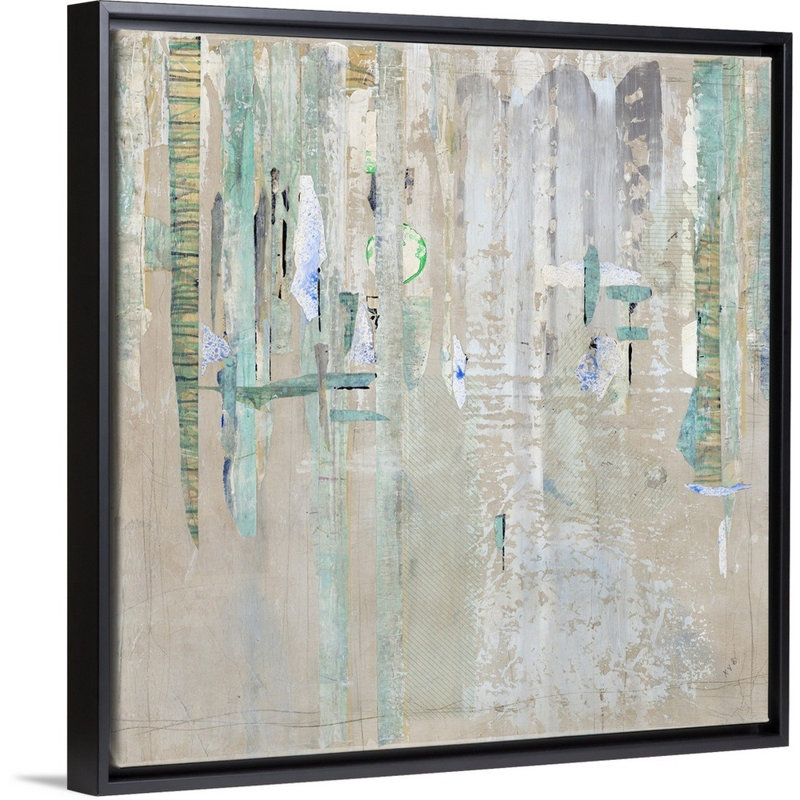 « cascade réflexions », peinture sur toile, Cadre flottant noir, H 21,7 po x l 21,7 po x P 1,75 po