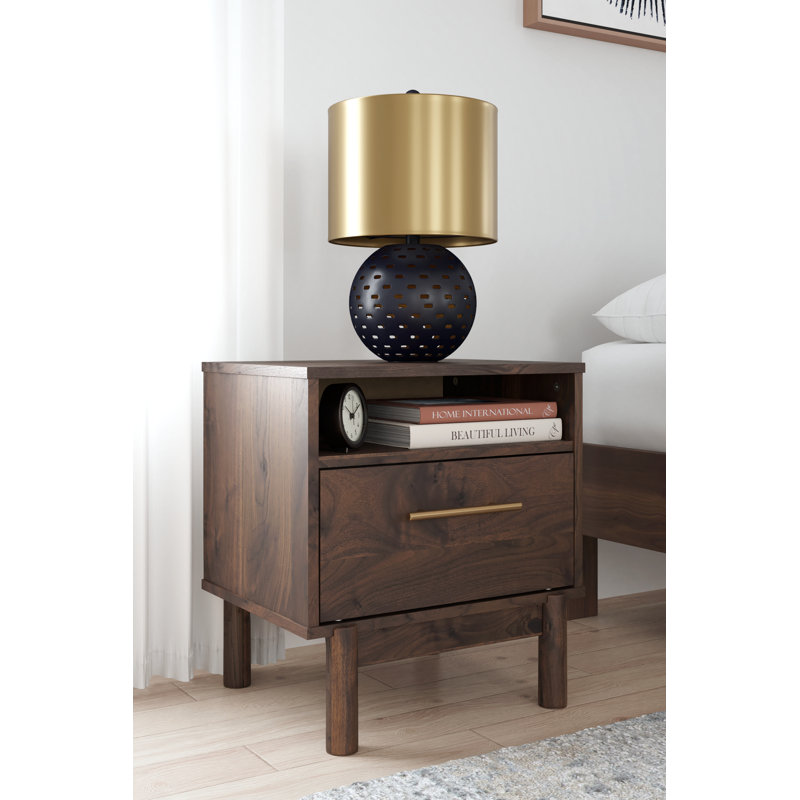 Calverson Transitional Dark Brown Walnut Grain 1-Drawer Nightstand