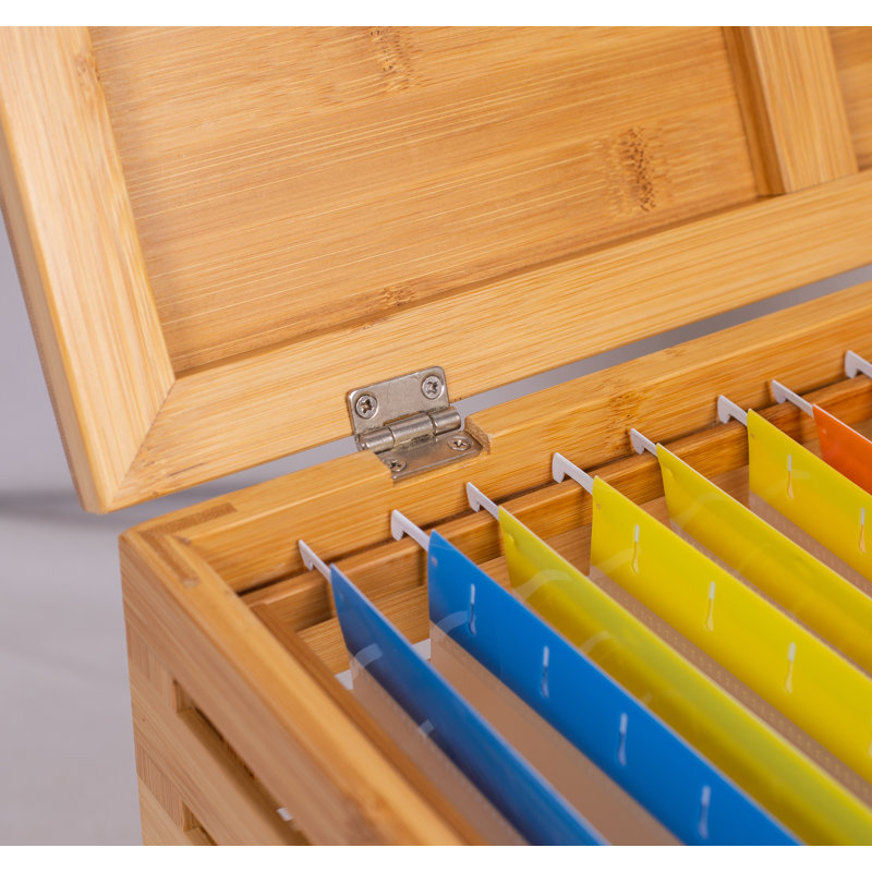 Bamboo Rolling File Storage Organizer Box With Lid