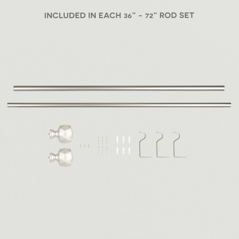 Tringle à rideaux simple réglable en fer de 36 po à 72 po 1 po, Nickel mat