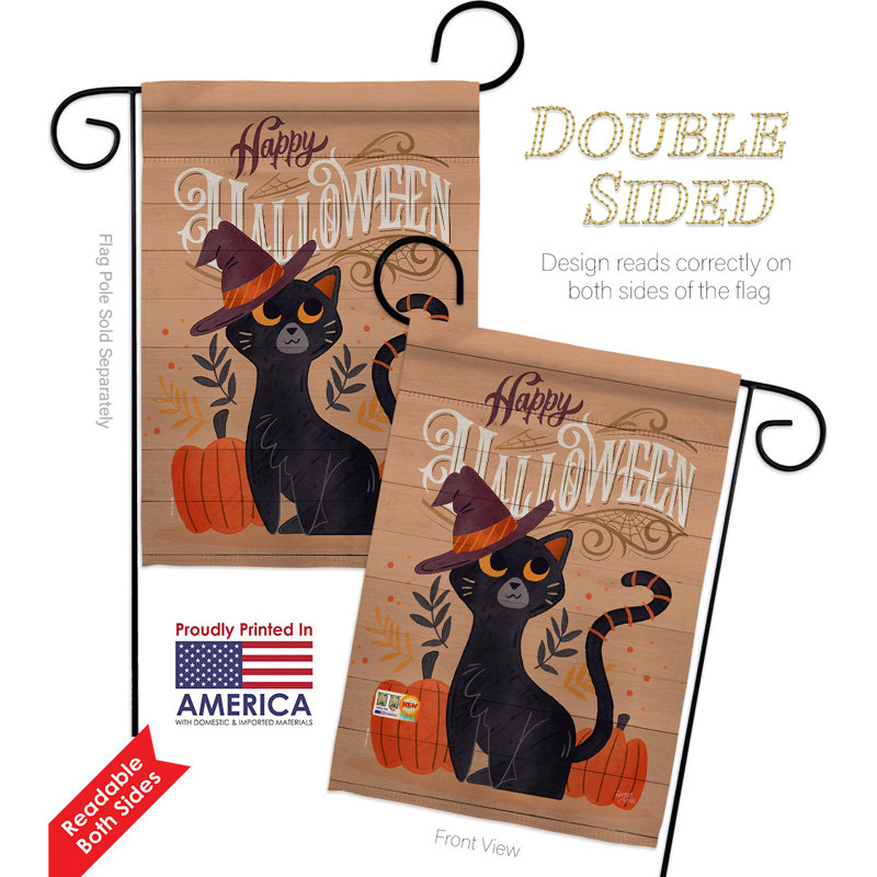 Drapeau de jardin en polyester 18,5 po x 13 po Witchy Cat