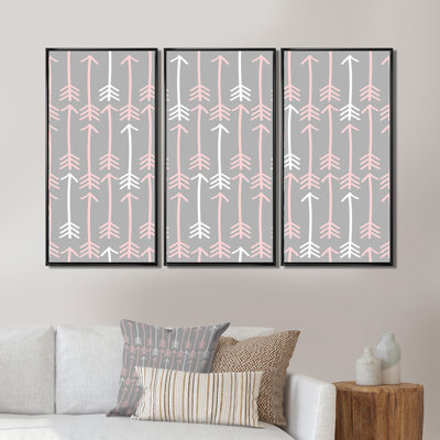 «Pink and Grey Arrows», impression sur toile flottante 3 pièces