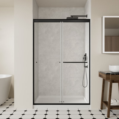 44-48" W X 72" H Double Sliding Frameless Shower Door With 1/4" (6Mm) SGCC Clear Tempered Glass, Matte Black
