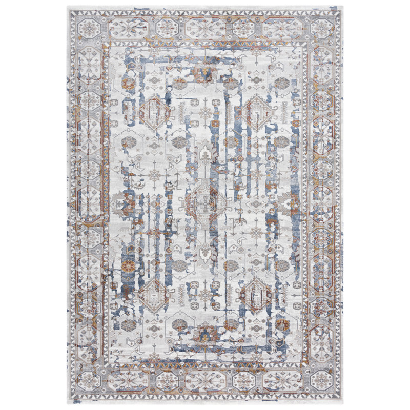 Tapis oriental ivoire et gris, Rectangle 8 pi 8 po x 11 pi 9 po