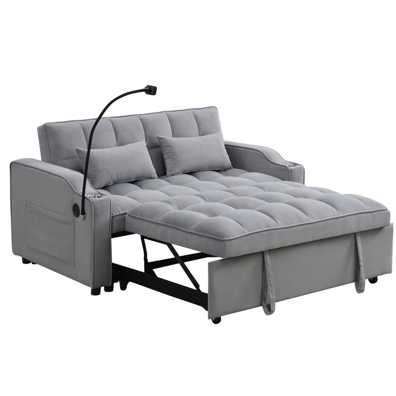 54.7" 3 In 1 Convertible Sleeper Sofa Bed, Adjustable Reclining Backrest Multi-Functional Sofa Bed, Futon Couch with Side Pockets & Toss Pillows
