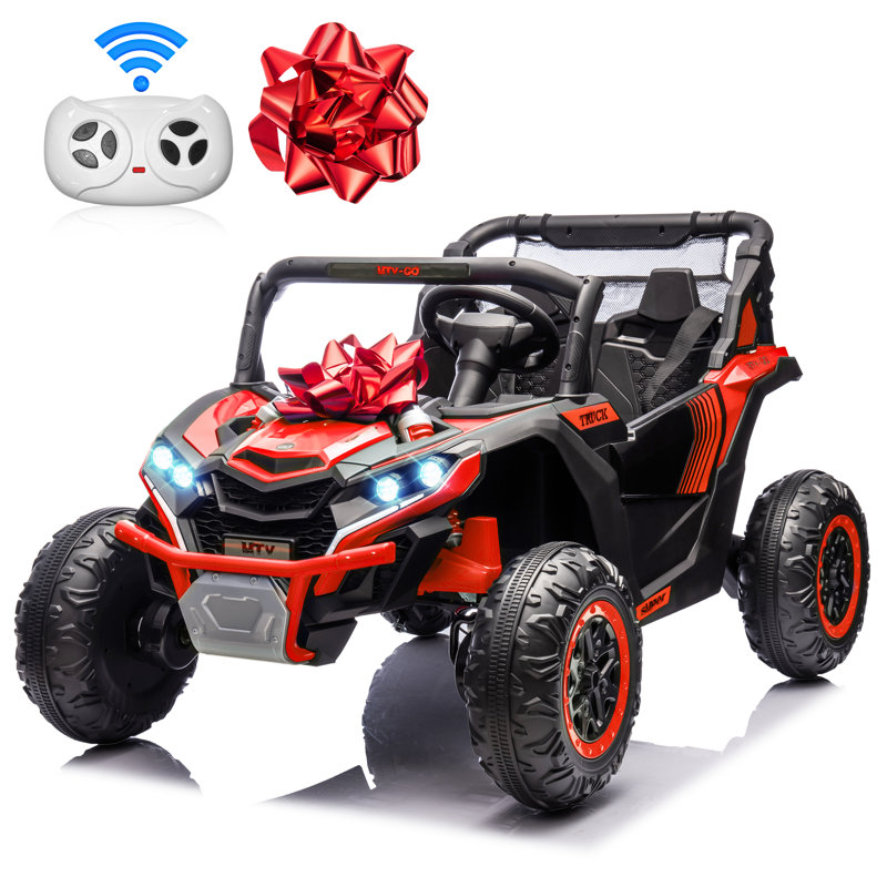 24V Kids Ride On UTV Rouge, 2 places électrique à piles avec télécommande, 4 moteurs, lumières DEL, musique, Rouge