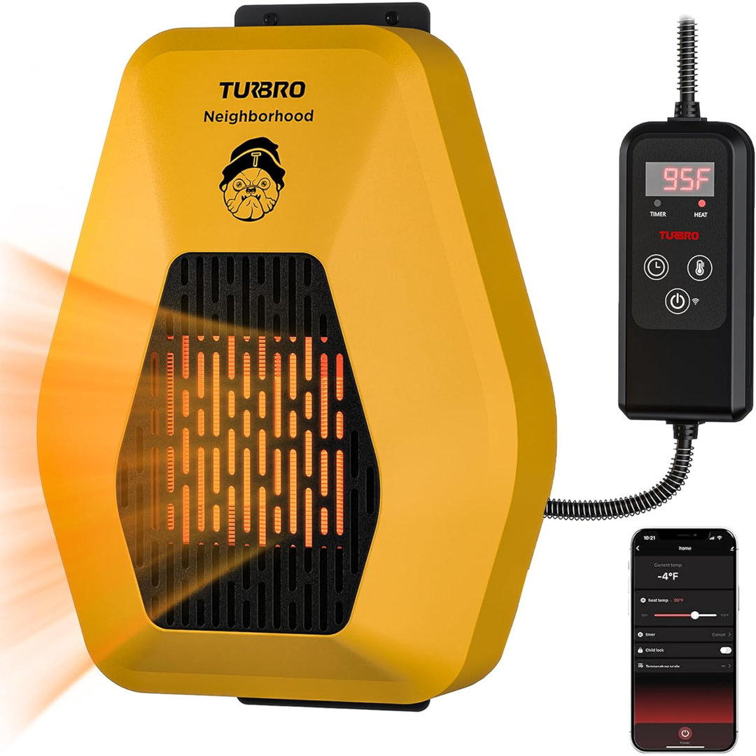 TURBRO 800W WiFi Dog House Heater, 10ft Anti Bite Cord, Waterproof Control, Overheat Protection TURBRO