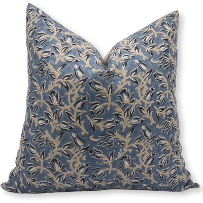 Fabdivine Kamal Dutta Artisan Linen Pillow Cover Hand Block Print Decorative Cushion 22x22 Inch