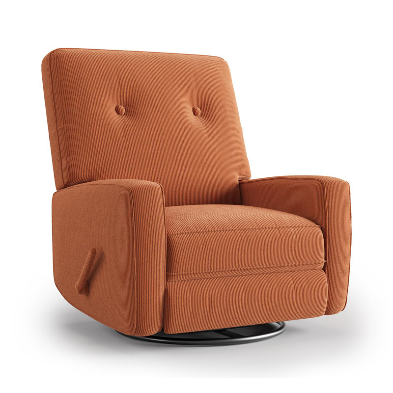 Swivel Rocker Recliner, 360° Glider Nursery Chair with High-Resilience Foam, 350lb Linen Recliner for Adults, Compact Living Room & Bedroom Chair, Orange