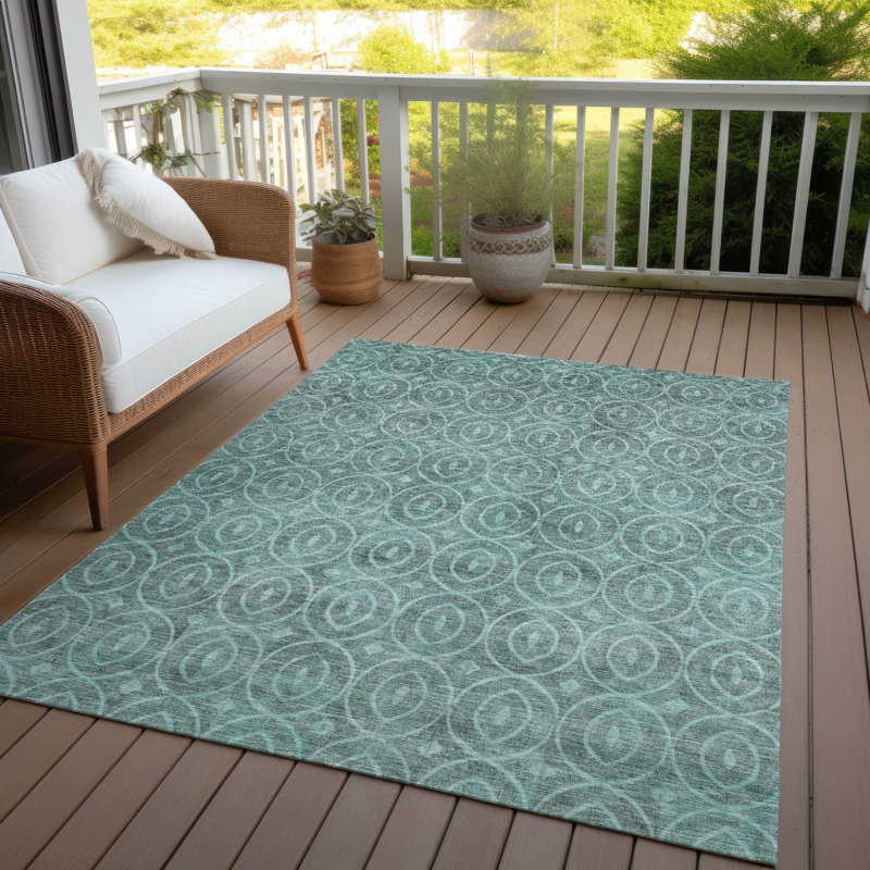 Tapis intérieur / extérieur bleu sarcelle lavable Zafrine - LOOMlan, 8 pi x 10 pi