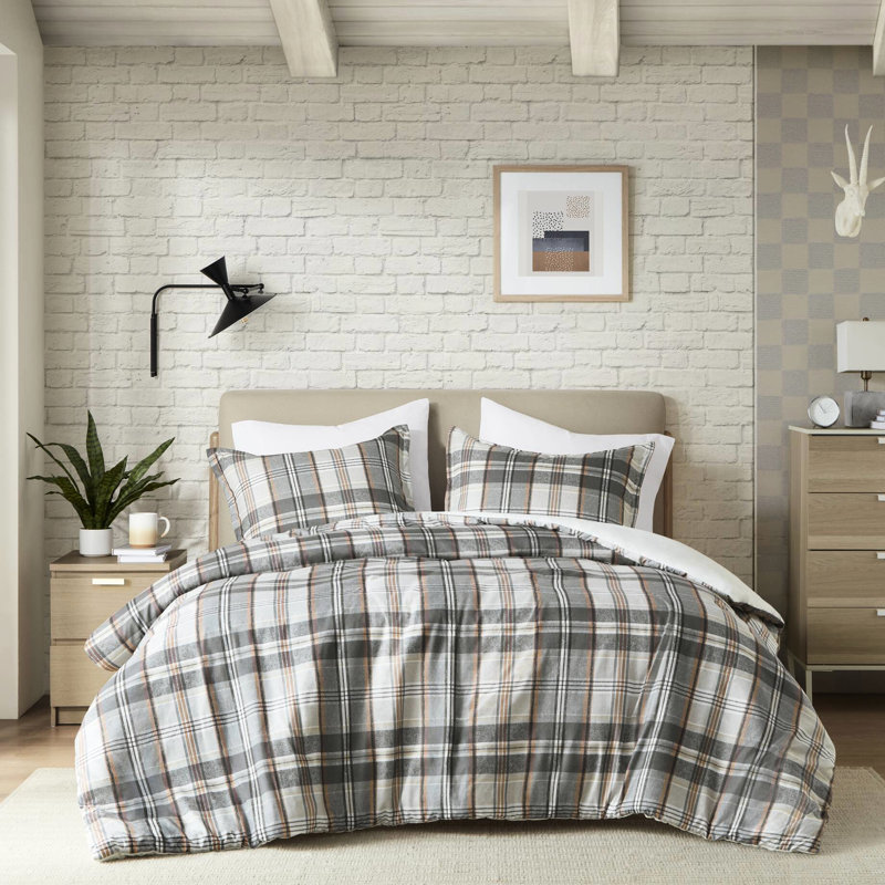Housse de couette en microfibre à motif écossais 3 pièces double / grand avec un design classique - Textile sans danger pour la peau