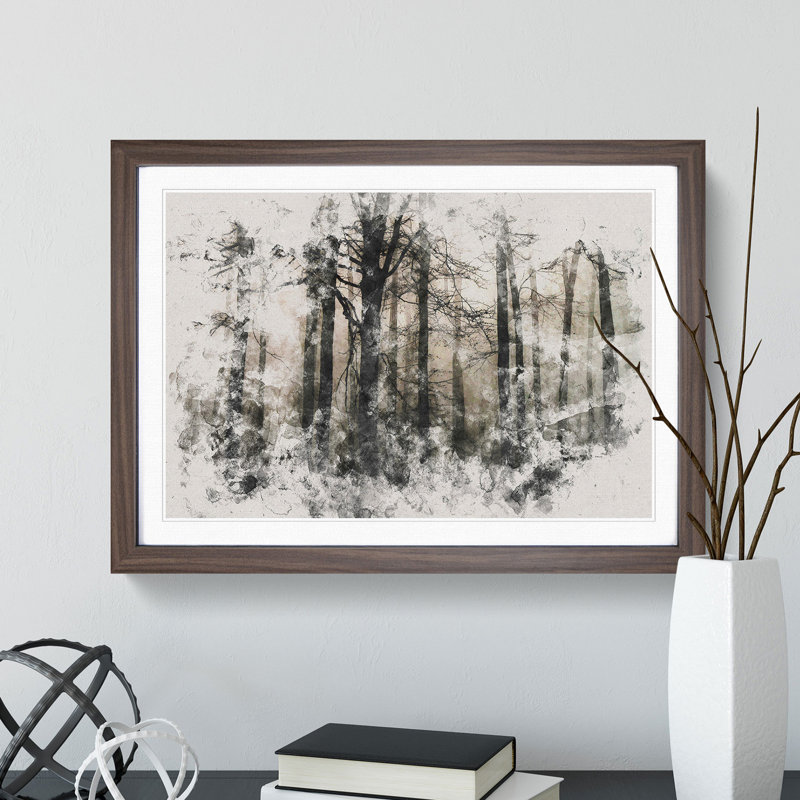 Sunlight Forest Vol.5 Watercolour - Picture Frame Graphic Art, 65cm H x 90cm W x 2cm D, Walnut