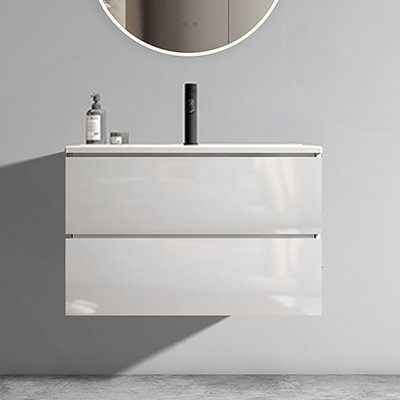 Meuble-lavabo mural avec lavabo en céramique, conception à un trou, grand rangement, style flottant, pré-assemblé pour les salles de bain modernes