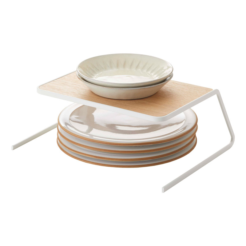 White Steel and Wood Small Dish Riser