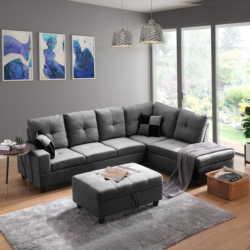 Right Chaise Sofa Set With Storage Ottoman