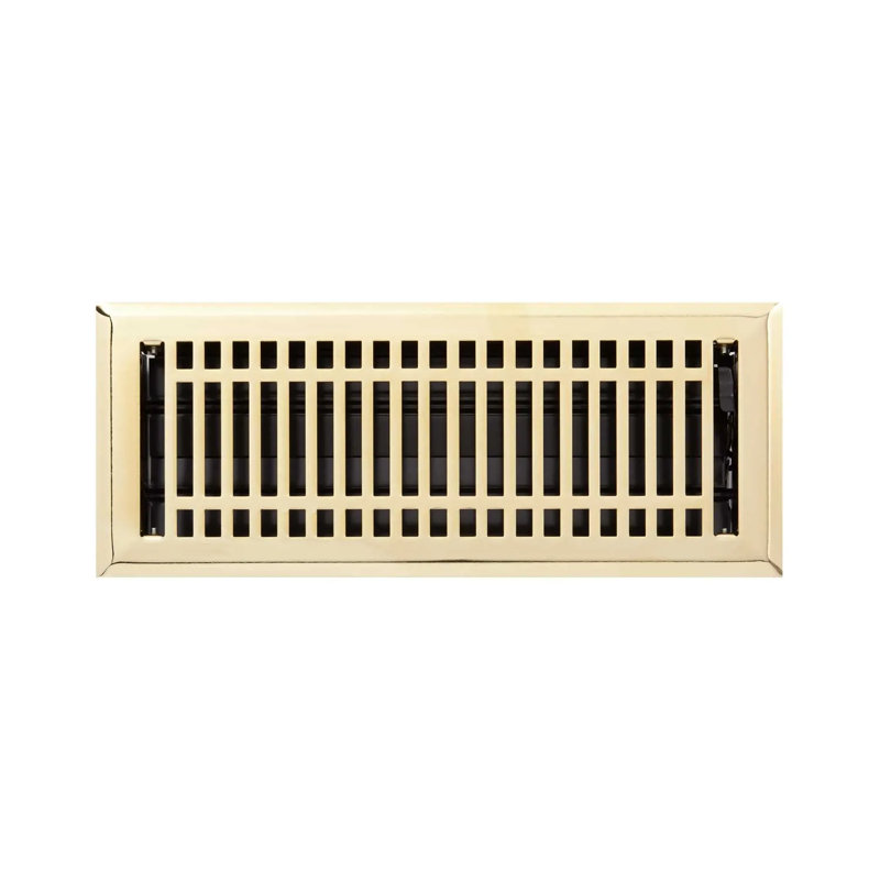 Registre de plancher contemporain en acier, Laiton poli, 6 po x 10 po