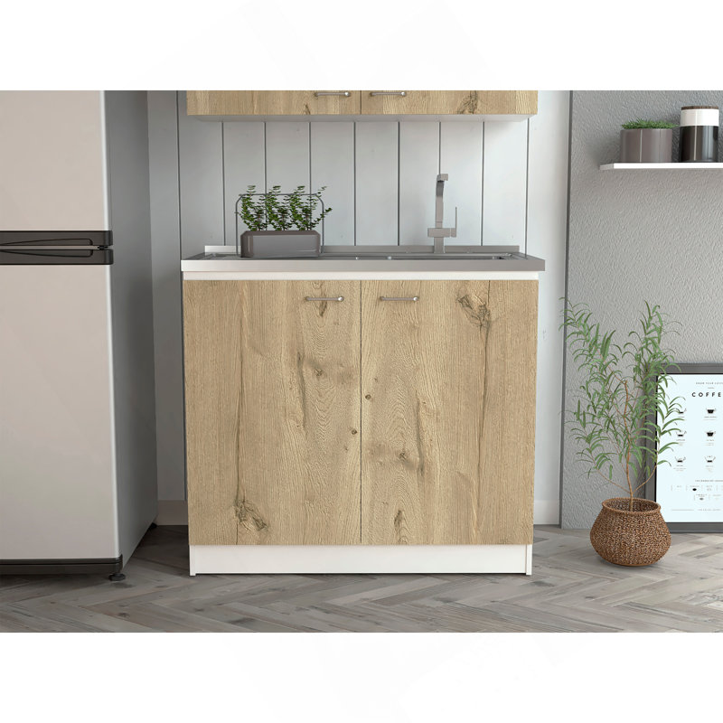 Évier utilitaire Oklahoma, armoire à deux portes, comptoir en acier inoxydable, Multicolore-naturel