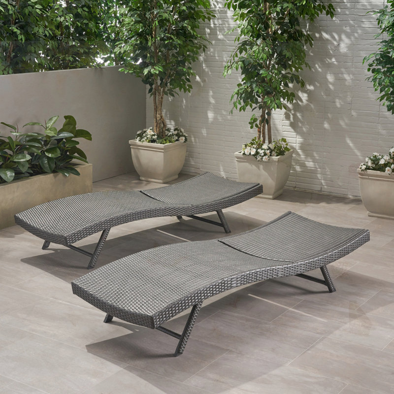 CHAISE EN PE WICKER, Gris, 2
