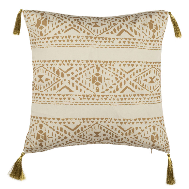 Valen Beige and Brown 16" Square Pillow with Tassels
