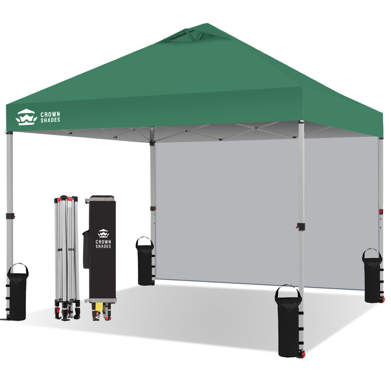 10 Ft. W x 10 Ft. D Steel Pop-Up Canopy Beach Tent with 1 Side Wall, Forest Green