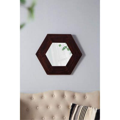 Miroir hexagonal 18,5 "x 18,5" avec cadre en bois, décoration murale pour le couloir de la salle de bain du salon