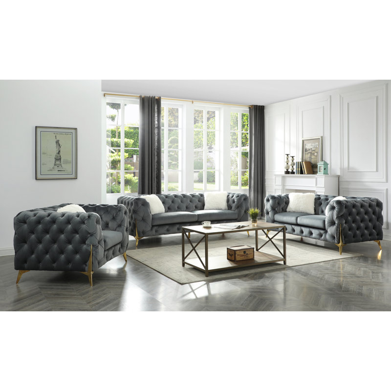 Fauteuil en velours 44,9 po Moorehead, Velours gris