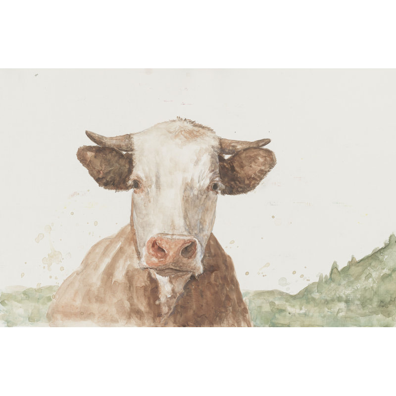 The Cow I - Painting on Canvas, 51 cm H x 76 cm W, Black Floater Framed