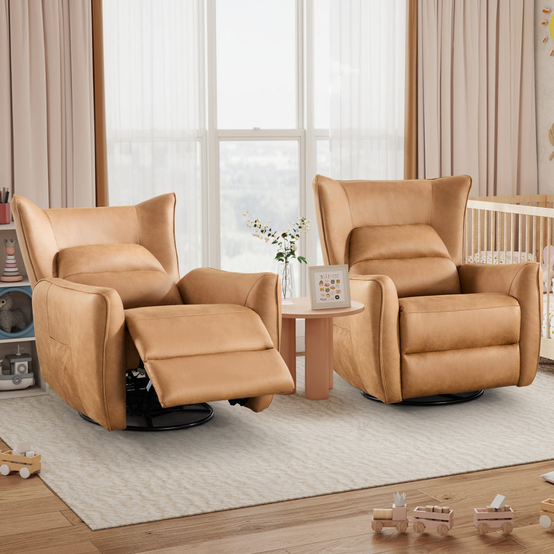 Gilden 35.8'' Wide Modern and Breathable Fabric Power Swivel and Rocker Recliner (Set of 2), Brown