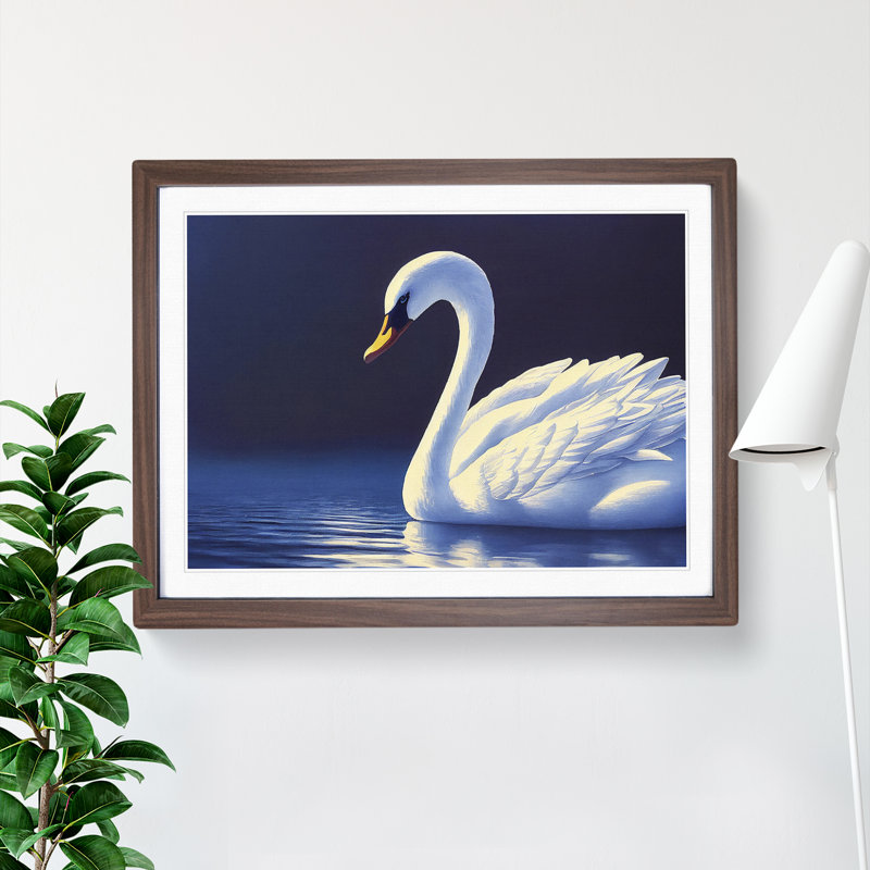 Ravishing Swan - Single Picture Frame Print, 25cm H x 34cm W x 2cm D, Walnut Framed