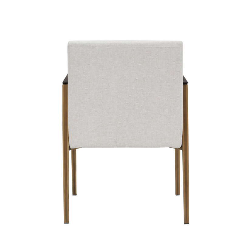 Modern Off-White Upholstered Dining Chair with Brass Metal Frame