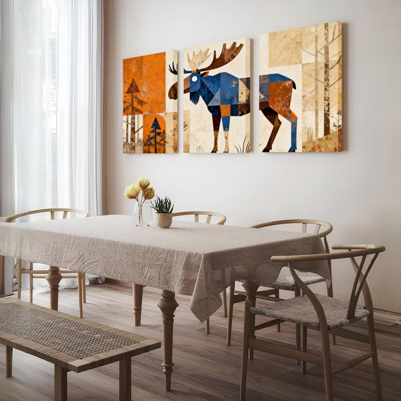 «Geose Moose in Autumn Forest», reproduction d'art sur toile tendue sur toile (ensemble de 3), H 36 po x l 72 po
