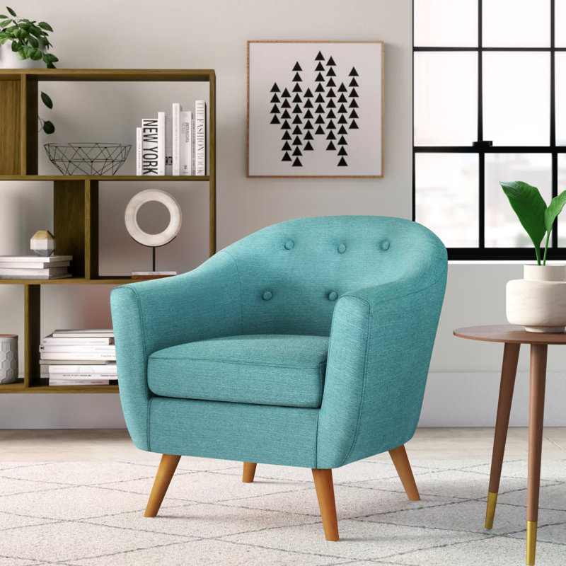 Hiltonia 30" Wide Tufted Polyester Blend Barrel Chair,Accent chair,Reading chair with Solid wood leg construction