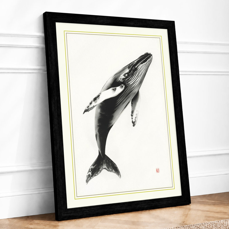 Breaching Whale Japandi - Framed Print, A2 - 59.4 x 42.0 cm, Black